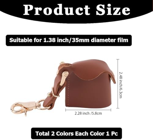 2 Colors Classical 35mm PU Leather Film Case Keychain Pendant Portable Leather Film Roll Storage Protective Sleeve Holder Container Key Chain with Lobster Clasp for Photography(Black Brown) - Image 2