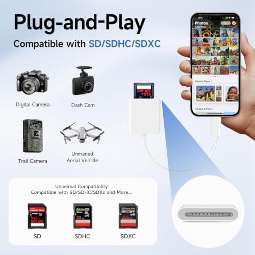 (Apple MFi Certified) Lightning to SD Card Camera Reader for iPhone,Trail Camera Viewer SD Memory Card Reader Adapter Compatible with iPhone 14/13/12/11/XS/XR/X/8/7/iPad,Plug and Play - Image 2