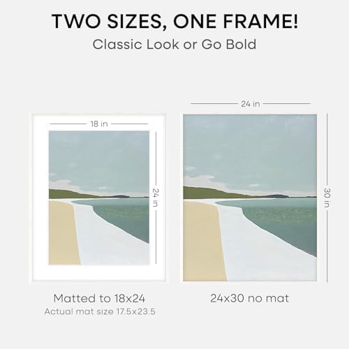 Homeforia 24x30 White Oak Picture Frame, High-End Wood, 18x24 Mat, Glass - Image 2