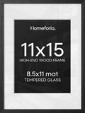 Homeforia 11x15 Black Oak Picture Frame, High-End Wood, 8.5x11 Mat, Glass by Homeforia