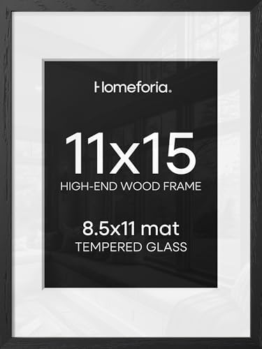Homeforia 11x15 Black Oak Picture Frame, High-End Wood, 8.5x11 Mat, Glass by Homeforia