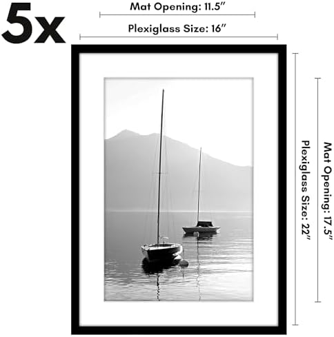 Americanflat 16x22 Poster Frame 5-Pack - Matted to 12x18 - Black - Image 2
