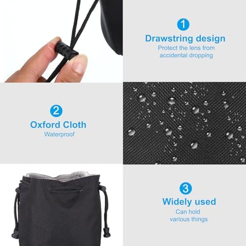 PATIKIL Soft Drawstring Lens Case, Lens Pouch Bag with Cotton Pad 3.94" x 3.94" Thick Fleece Cloth Camera Lens Bag for SLR Lens Water Cups, Black - Image 4