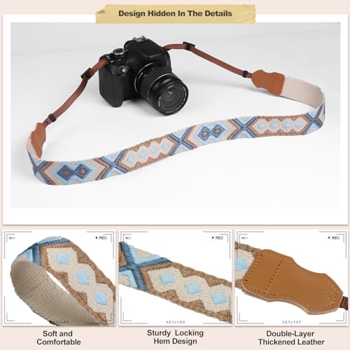 Universal Camera Strap - Camera Neck Strap, Adjustable Shoulder Straps Compatible with Canon, Fujifilm, Nikon, Olympus, Panasonic and other SLR and mirrorless cameras - Blue and Khaki Weave - Image 5
