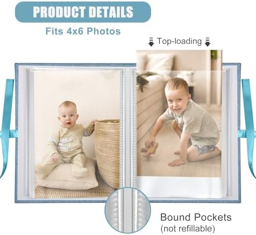 Photo Album 4x6 100 Pockets, Slip-in Picture Albums, Linen Cover Top Loader Vertical Pockets Albums for Baby, Kids Boy Girls, Wedding, Family, Anniversary, Sky Blue - Image 3