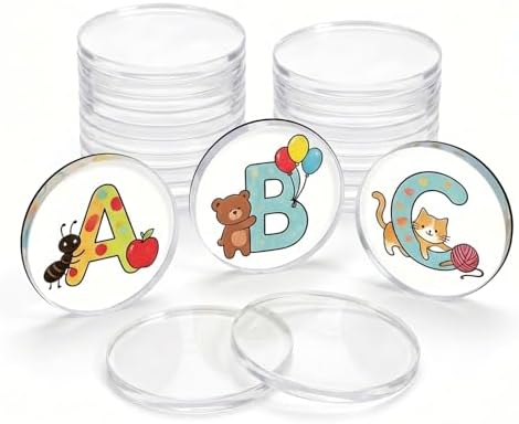 24 Pack Clear Acrylic Fridge Magnets, Blank Round Photo Insert Magnets DIY Picture Frames for Refrigerator, Whiteboard, Home Office Organization & Custom Gifts by Unknown