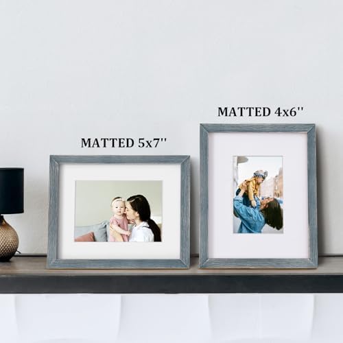 Egofine 8x10 Picture Frames Set of 4, Made of Solid Wood Covered by Plexiglass 4x6 and 5x7 with Mat or 8x10 without Mat, for Table Top Display and Wall Mounting Photo Frame Rustic Blue - Image 5