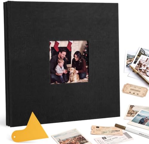 Self Adhesive Scrapbook Album, 11 × 10.6 Inch, Black Linen Cover by Prudiut
