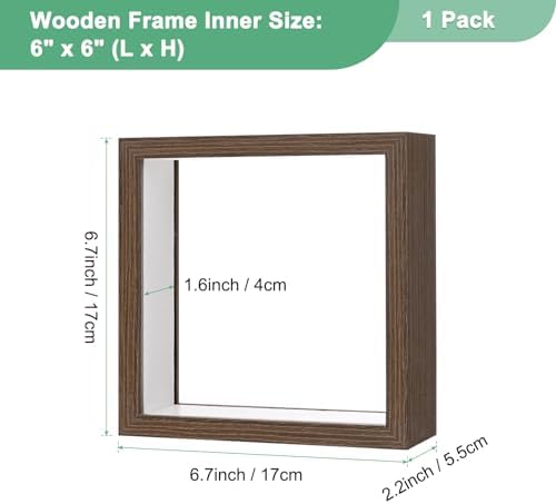 M METERXITY 1-Pack Dried Flower Frame, 6 x 6 Inch Double Acrylic Wooden Dried Flower Photo Floating Frame for Tabletop/DIY/Handicrafts [Coffee] - Image 3