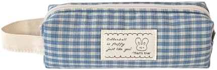 Monolike Unmatched Friends Fabric Check Block Pencil Case, Vintage sky - Aesthetic Gingham Pastel Desk Organizer, Soft Padded Makeup Brush Case, Trendy Minimalist Stationery Pouch by Onlythingsilike