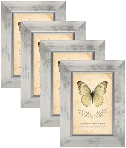 XUANLUO 4x6 Picture Frames Set of 4,Rustic Retro Photo Frame(White) by XUANLUO