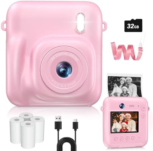 Kids Camera Instant Print, 1080P Dual-Lens Digital Camera for Kids, Pink by ConveyWarmthtoTheOneYouLove