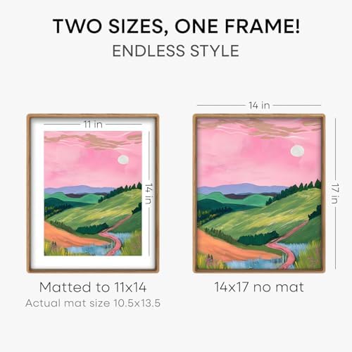 Homeforia 14x17 Mortise&Tenon Natural Oak Picture Frame, 11x14 Mat, Glass - Image 3