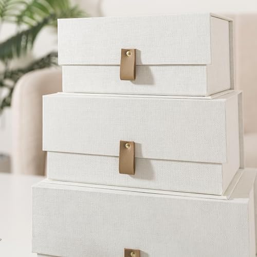 Soul & Lane - Decorative Photo Storage Boxes with Lids, Set of 3, Ivory - Image 4