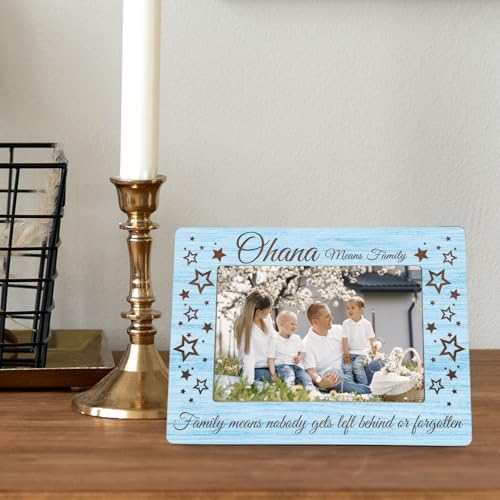 Family Picture Frame Gifts - Blue Hawaiian Gifts - Ohana Means Family Wooden Photo Frame 4x6, Homecoming Gift for Desk Decor - Image 5