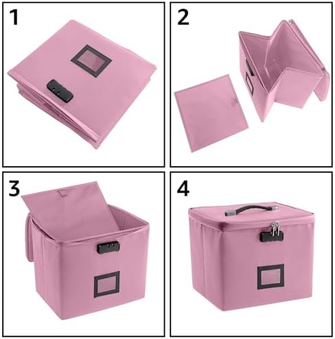 Pink Fire Proof File Box for Documents - Portable Fireproof Document Organizer Box with Handle Waterproof Safe Locking Folder Storage with Lid - Image 6