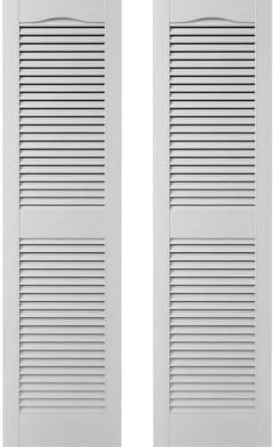 Builders Edge 12 in. W x 25 in. H Builders Edge, Standard Cathedral Top Center Mullion, Open Louver Shutters, Includes Matching Installation Spikes (Per Pair), 001 - White by Builders+Edge