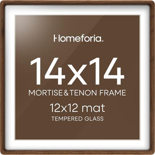 Homeforia 14x14 Mortise&Tenon Walnut Picture Frame, 12x12 Mat, Glass by Homeforia