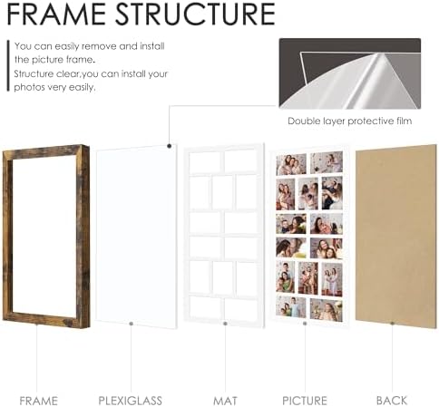 DUENPY 14x30 Collage Frame For 14 4x6 Photos Brown - Image 3