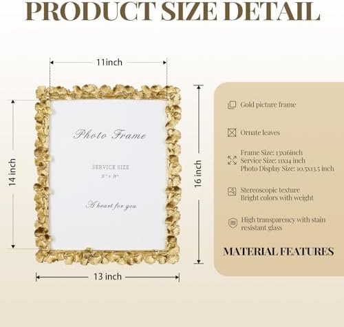Cuspin 11x14 Picture Frame Gold Vintage Ornate Ginkgo Leaf Photo Frames - Image 5