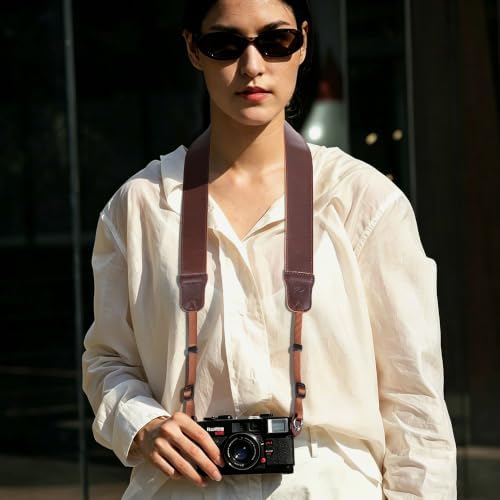 Padwa Lifestyle Red Brown Leather Camera Strap - 1.5" Soft Full Grain Cowhide Camera Straps for Photographers, Soft Suede Fabric Padded Leather Strap with Quick Release fits All Cameras - Image 2