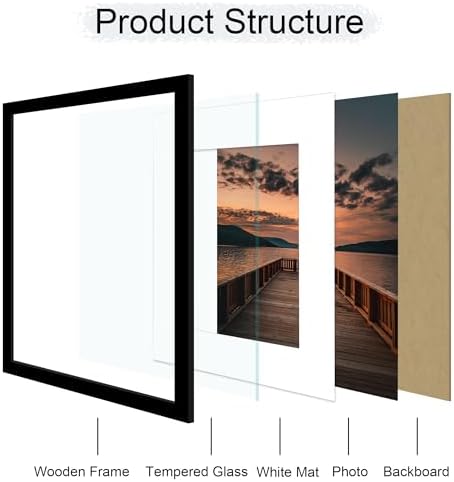 16x20 Poster Frame Set of 2, 16 x 20 Wood Picture Frames with Mat for 11x14, Wooden Photo Frame with Tempered Glass Cover for Wall Mounting Display, Black - Image 3
