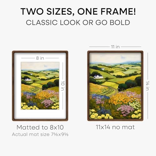 Homeforia 11x14 Mortise&Tenon Walnut Picture Frame, 8x10 Mat, Glass - Image 3
