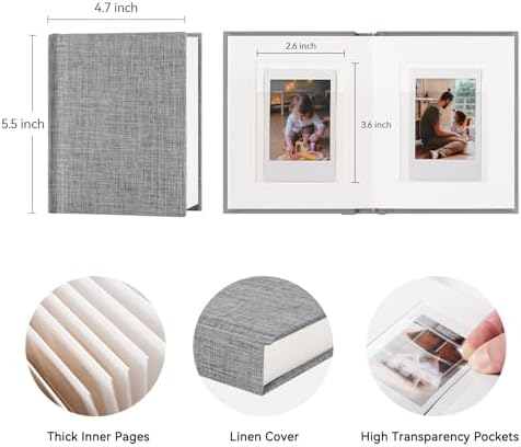 Instax Mini Photo Album with Writing Space, Linen Cover, Grey - Image 2