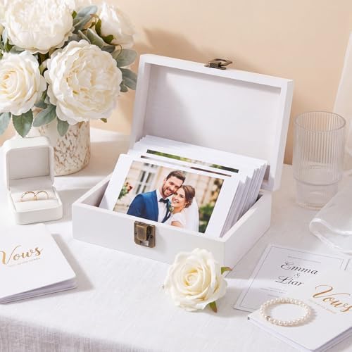 SiliFine Small Wooden Photo Storage Box Keepsake Box, White - Image 6