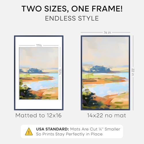Homeforia 14x22 Blue Picture Frame, High-End Metal, 12x16 Mat, Glass - Image 2