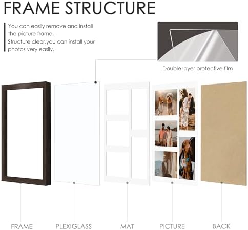 DUENPY 11x14 Collage Frame For 5 4x6 Photos Walnut - Image 3