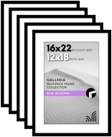 Americanflat 16x22 Poster Frame 5-Pack - Matted to 12x18 - Black by Americanflat