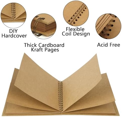 Yopih Scrapbook Album 7x7in, Acid-Free Kraft Paper 20 Sheets 40 Pages - Image 5
