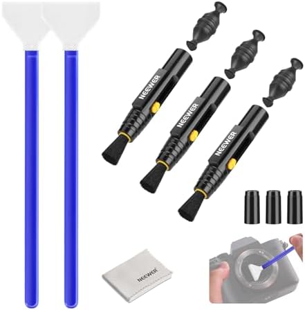 NEEWER 6 in 1 Camera Lens Cleaning Kit for Electronics, Phones, Tablets, 3X Double Head Lens Brush Pen + 2X 24mm Full Frame Sensor Swab + 1x Cleaning Cloth, HM-48 by Neewer
