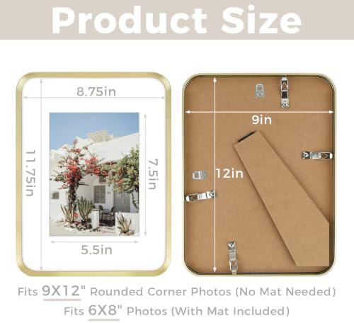 Golden State Art 9x12 Gold Aluminum Picture Frame Mat for 6x8 Real Glass - Image 3