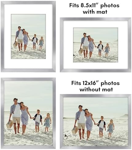 Americanflat 12x16 Picture Frame 5-Pack - Matted to 8.5x11 - Silver - Image 4