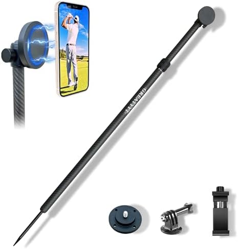 Carbon Fiber Monopod Golf Swing Recorder - Ultra Lightweight with MagSafe Magnetic Holder - Adjustable 32-55" Height - Ground Spike - Training Aid for iPhone Android by GreatYYT
