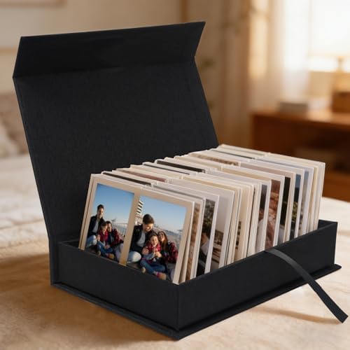 4x6 Photo Storage Box, Premium Linen Memory Box for Photos, Pictures, Certificates, Scrapbooking Supplies & Jewelry - Portable, Stackable Organizer for Home, Crafters & Collectors - Image 3
