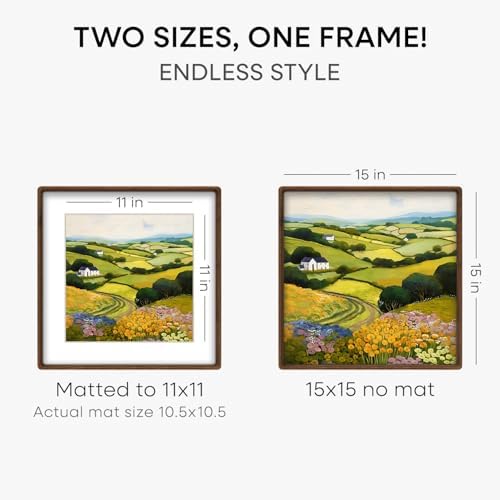 Homeforia 15x15 Mortise&Tenon Walnut Picture Frame, 11x11 Mat, Glass - Image 3