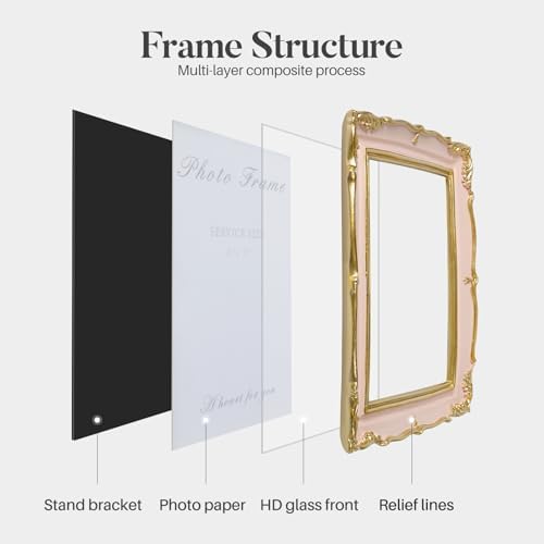 Cuspin 5x7 Picture Frame Pink and Gold Ornate Vintage Resin Photo Frame - Image 6
