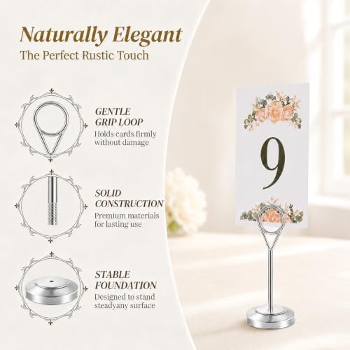 Radezon 12 Pcs Silver Table Number Holders, 4 Inch Tall Place Card Holders for Table, Sturdy Photo Picture Holders with Anti-Tip Base for Wedding Reception, Party, and Event Centerpiece - Image 3