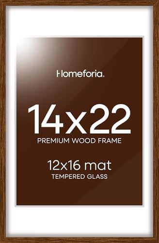 Homeforia 14x22 Brown Oak Picture Frame, High-End Wood, 12x16 Mat, Glass by Homeforia