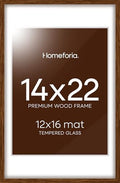 Homeforia 14x22 Brown Oak Picture Frame, High-End Wood, 12x16 Mat, Glass by Homeforia