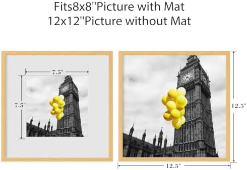 12x12 Picture Frame Set of 6, Display Pictures 8x8 with Mat or 12x12 Without Mat, Tabletop Display and Wall Hanging Photo Frame, Gallery Wall Frame Set, Light Oak - Image 2