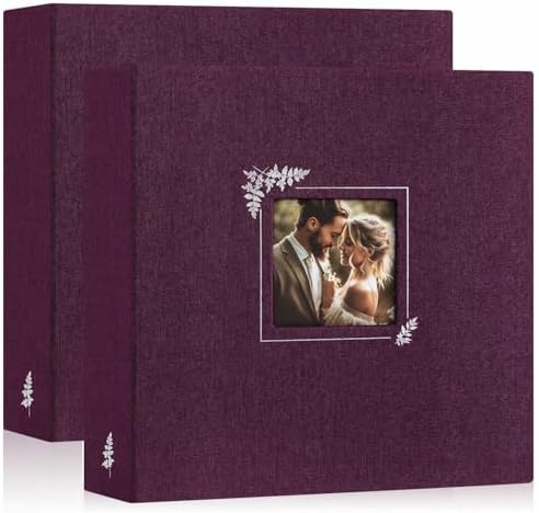 Lanpn 2 Packs Scrapbook Photo Album 12x12, Linen Window Design Cover Top Load 3 Ring Folder Binder Photo Book Photobook 12 x 12 inch with 30 Plastic Sleeves 60 Pages (Purple) by Lanpn