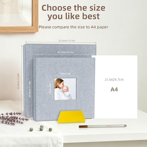 Popotop Photo Album Self Adhesive with Picture Display Window,60 Pages DIY Scrapbooking Supplies Kit for 4x6 10x12 Picture,Linen Cover Memory Book for Baby Wedding, with Scraper and Metallic Pen - Image 6