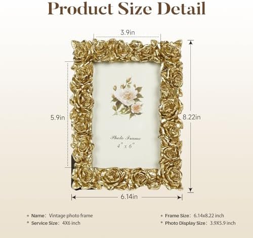 Cuspin 4x6 Picture Frame Gold Vintage Ornate Rose Flower Resin Frame - Image 4