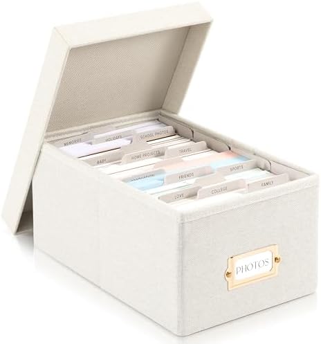 Decorative Photo Storage Box - Sturdy Linen Organizer Holds 850 4x6 Photos by ZICOTO