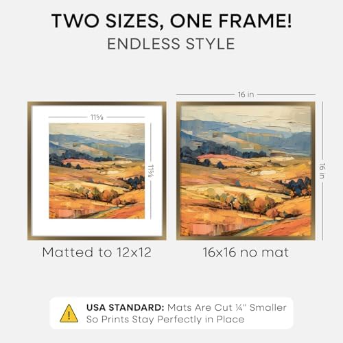 Homeforia 16x16 Bronze Picture Frame, High-End Metal, 12x12 Mat, Glass - Image 2