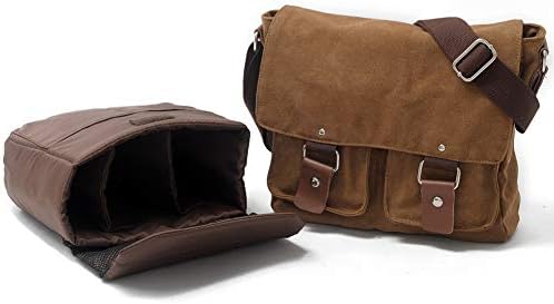 Compatible with/Replacement Vintage Waterproof Canvas Leather Trim DSLR SLR Shockproof Camera Shoulder Messenger Bag (Coffe) - Image 3